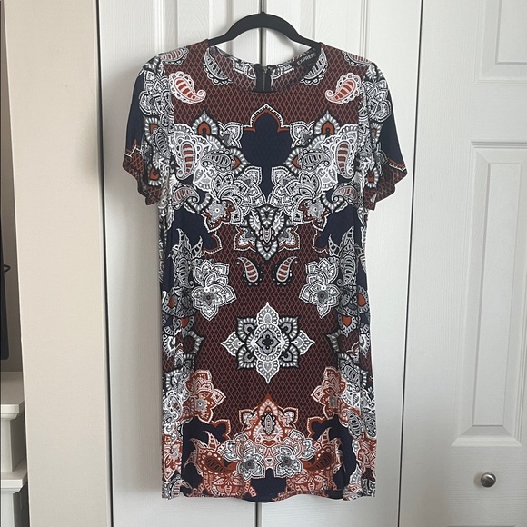 Express Navy and Orange Patterned Dress - Picture 1 of 4
